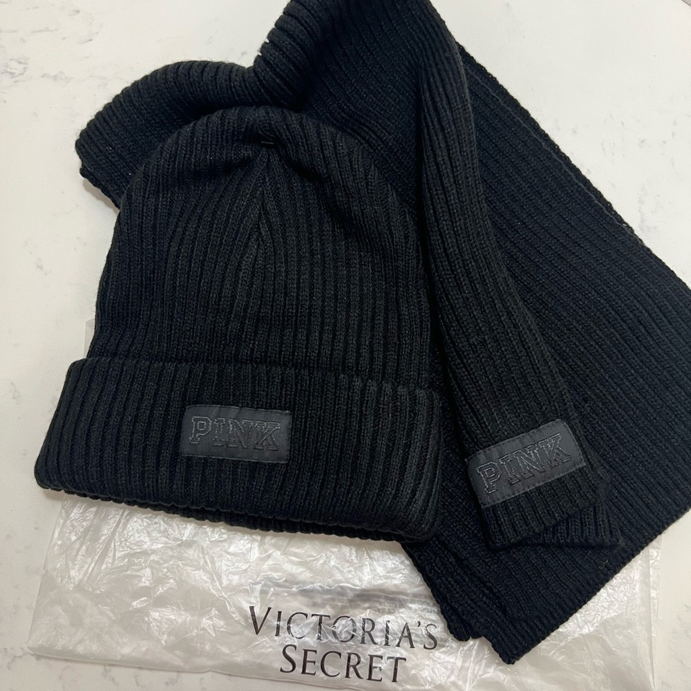 Victoria's Secret Black Cuffed Beanie Hat